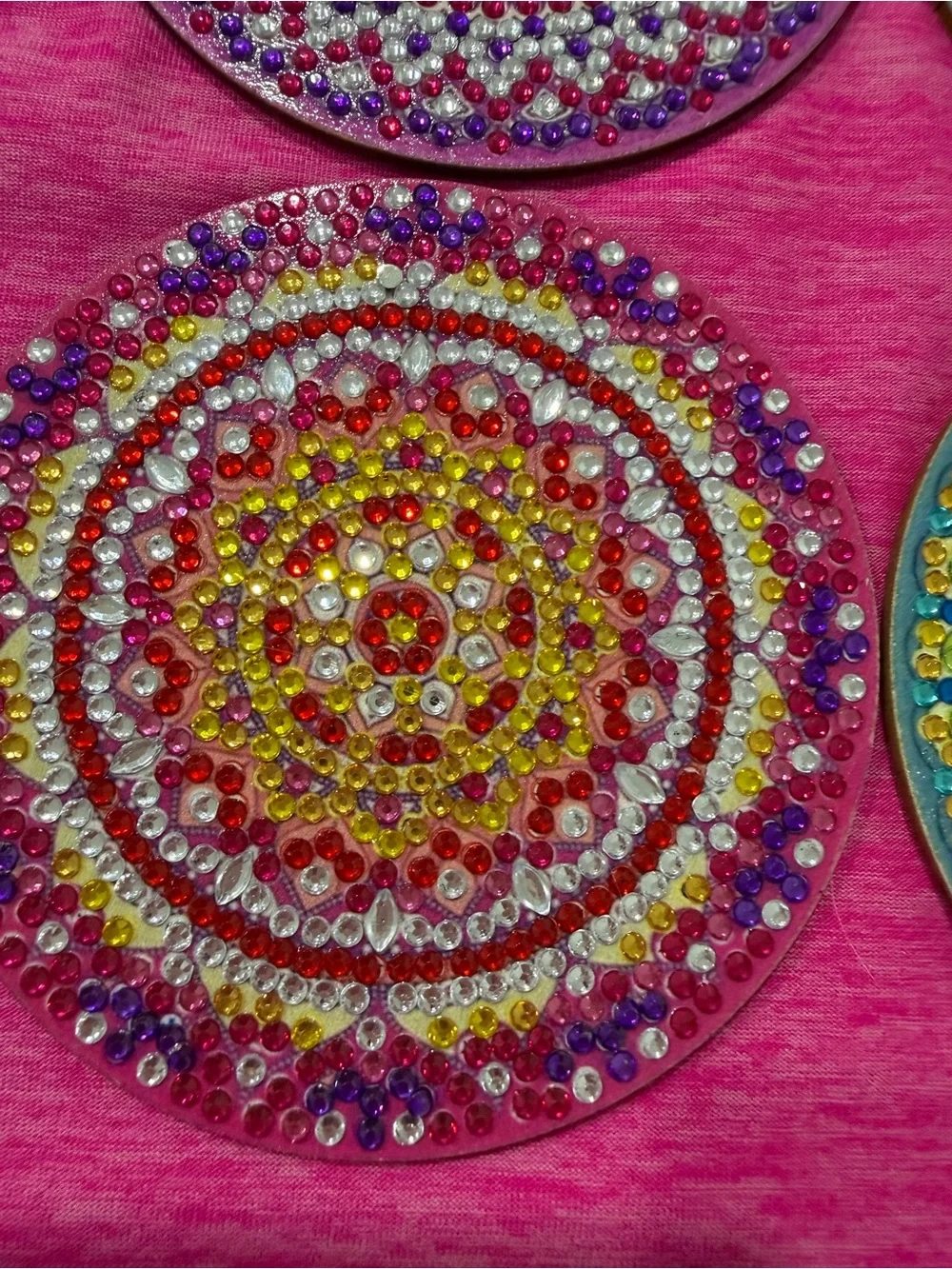 Decorative Beaded Serving Tray - Pink, Gold & Blue